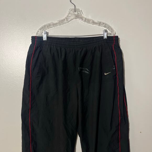 Vintage 90s Nike Athletic‎ Dept Baggy Black Red Nylon Track Pants Mens Size XXL - Picture 2 of 6